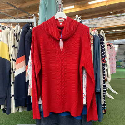 Women's Winter Red Cable Knit Roll Neck Jumper