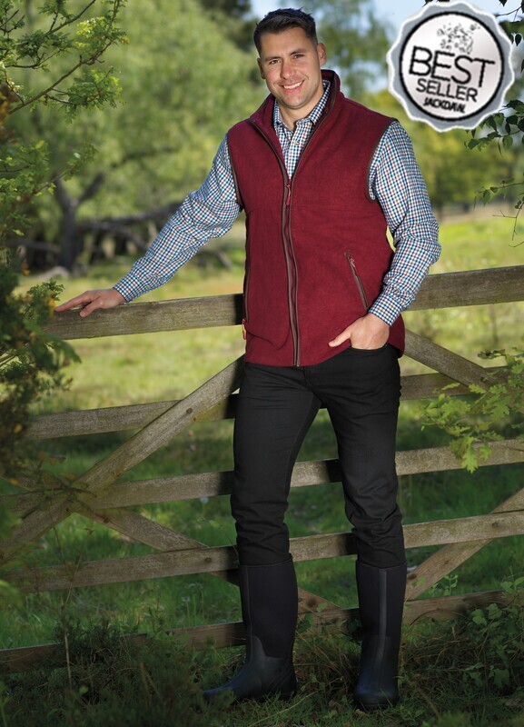 Men's Burgundy Rothwell Leather Trim Bodywarmer
