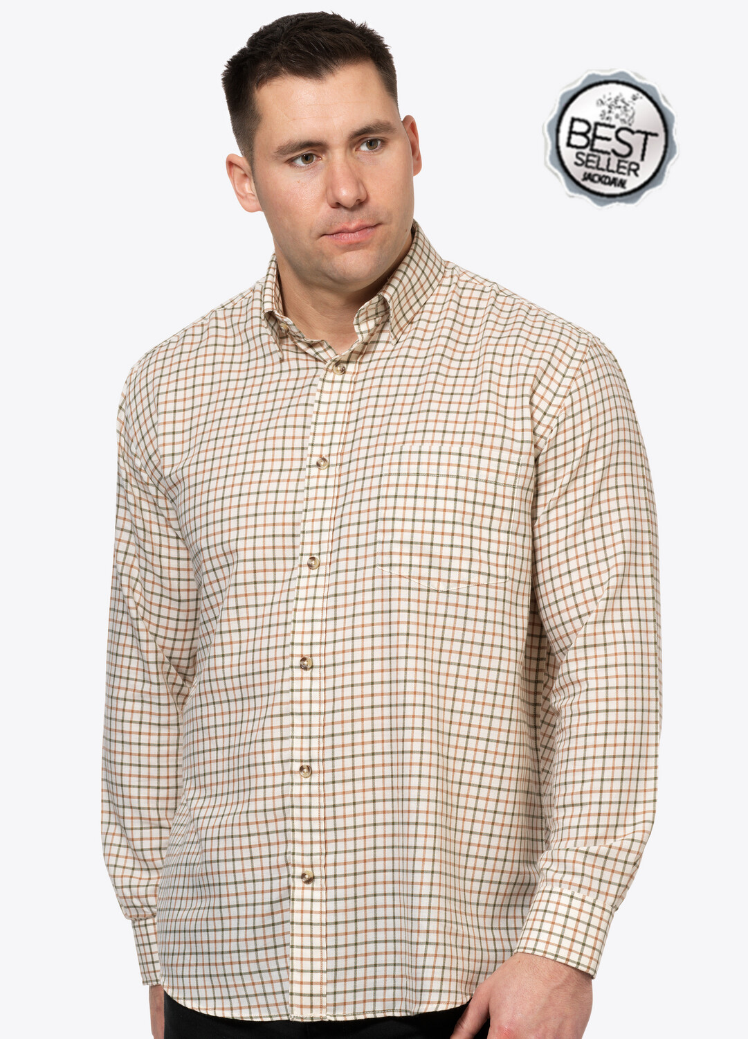 Men's Cream Gerard Long Sleeve Check Shirt, Size: Small