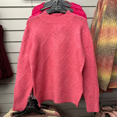 Women's Fuschia Turtle Neck Argyle Sweater