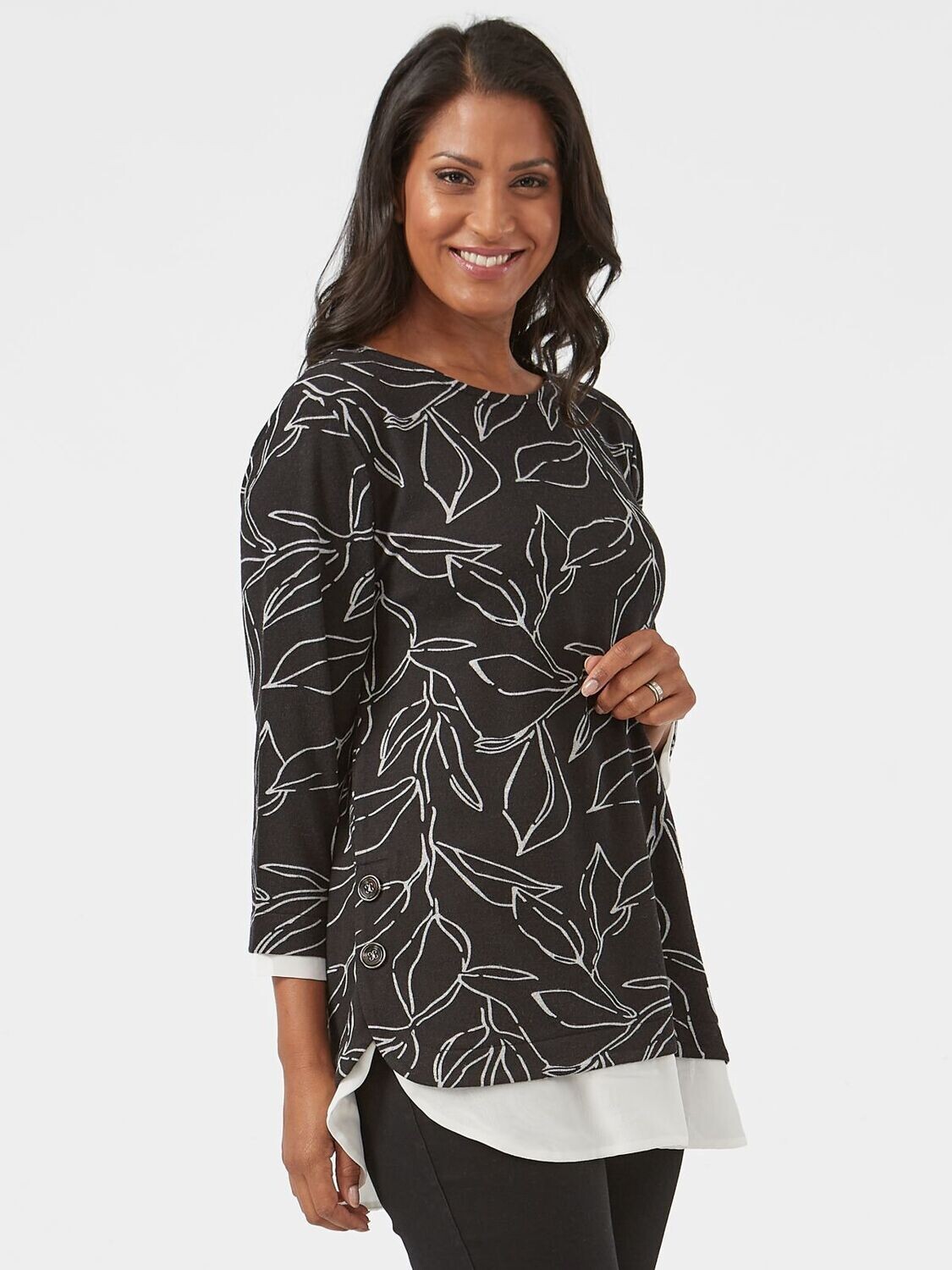 Women's Curved Button Hem Top