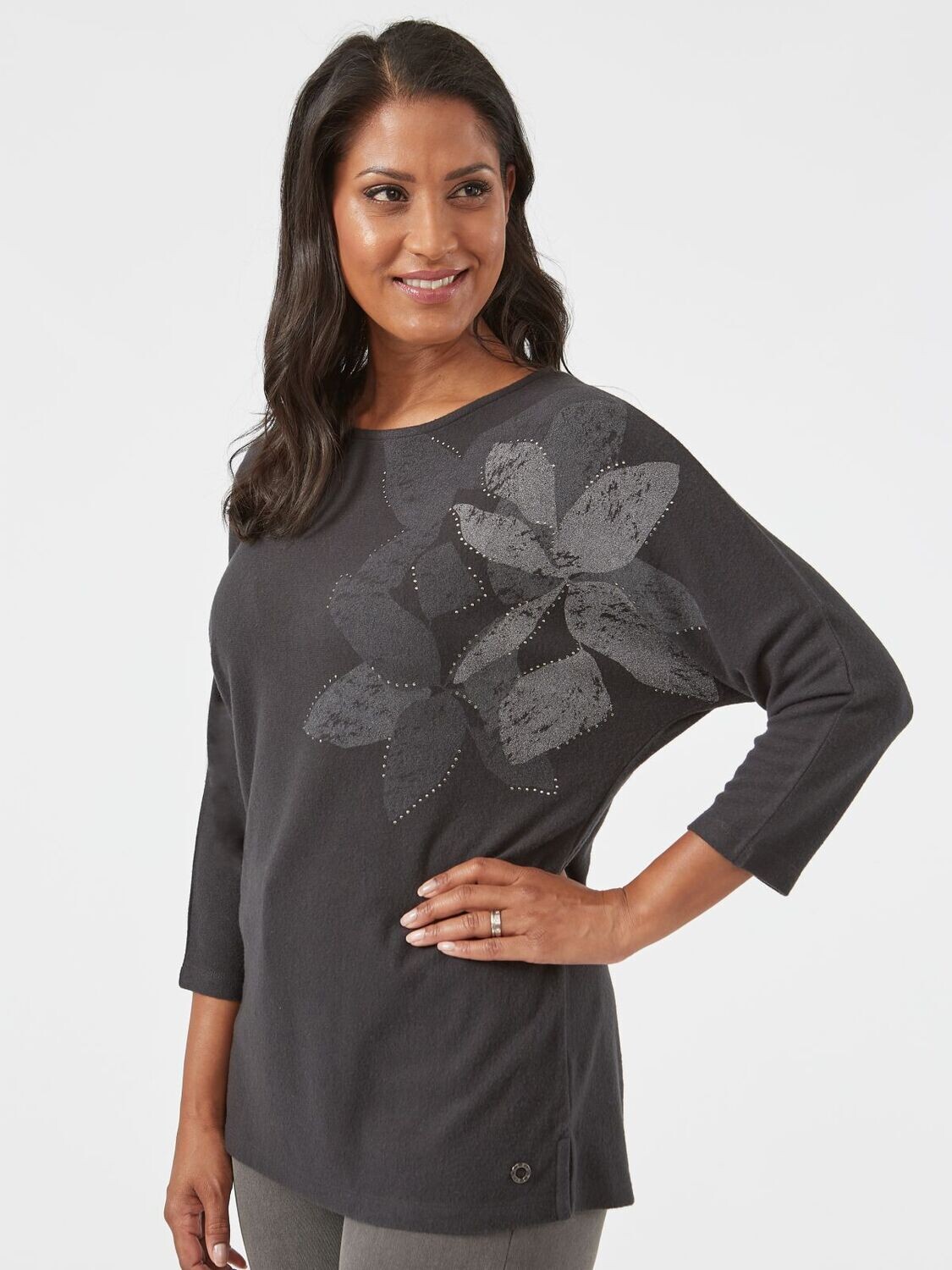 Women's Abstract Floral Placement Print Top
