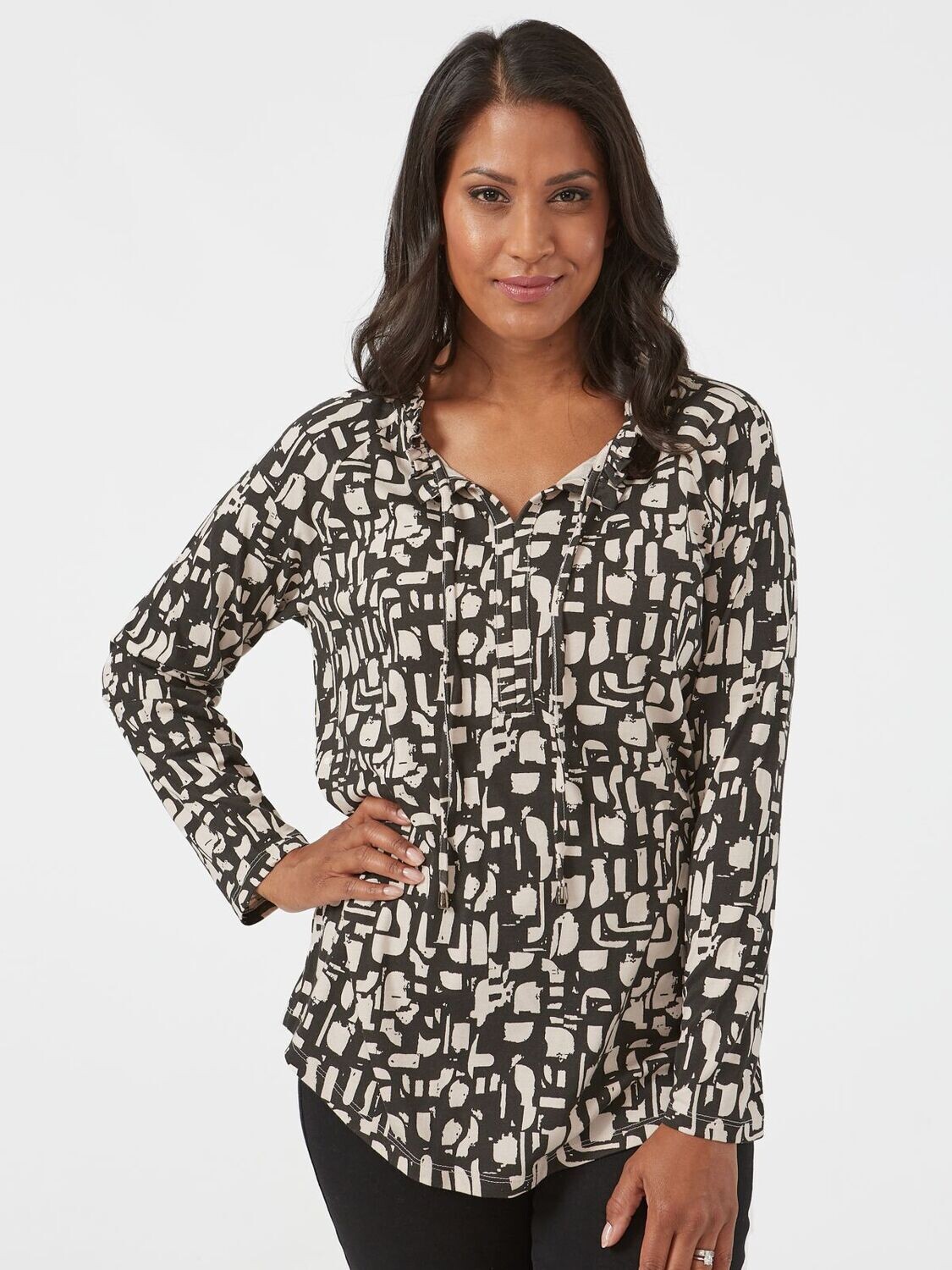 Women's Mono Print Notch Neck Top