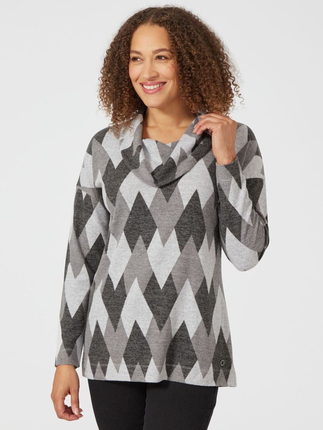 Women's Argyle Print Cowl Neck Top