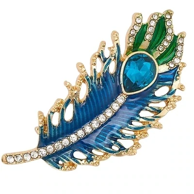 Indulgence | Gold Crystal Peacock Feather Brooch