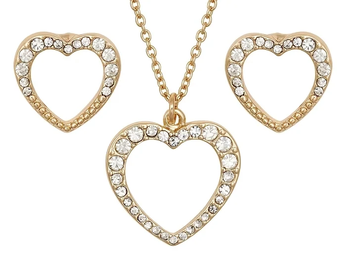 Indulgence | Gold Crystal Heart Necklace & Ear Set