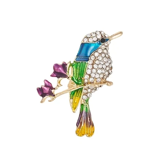 Indulgence | Gold Crystal Enamel Bird Brooch