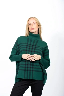 Women's Jade Polo Neck Drop Shoulder Check Sweater