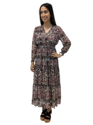 Women's Tan Printed Chiffon Dress