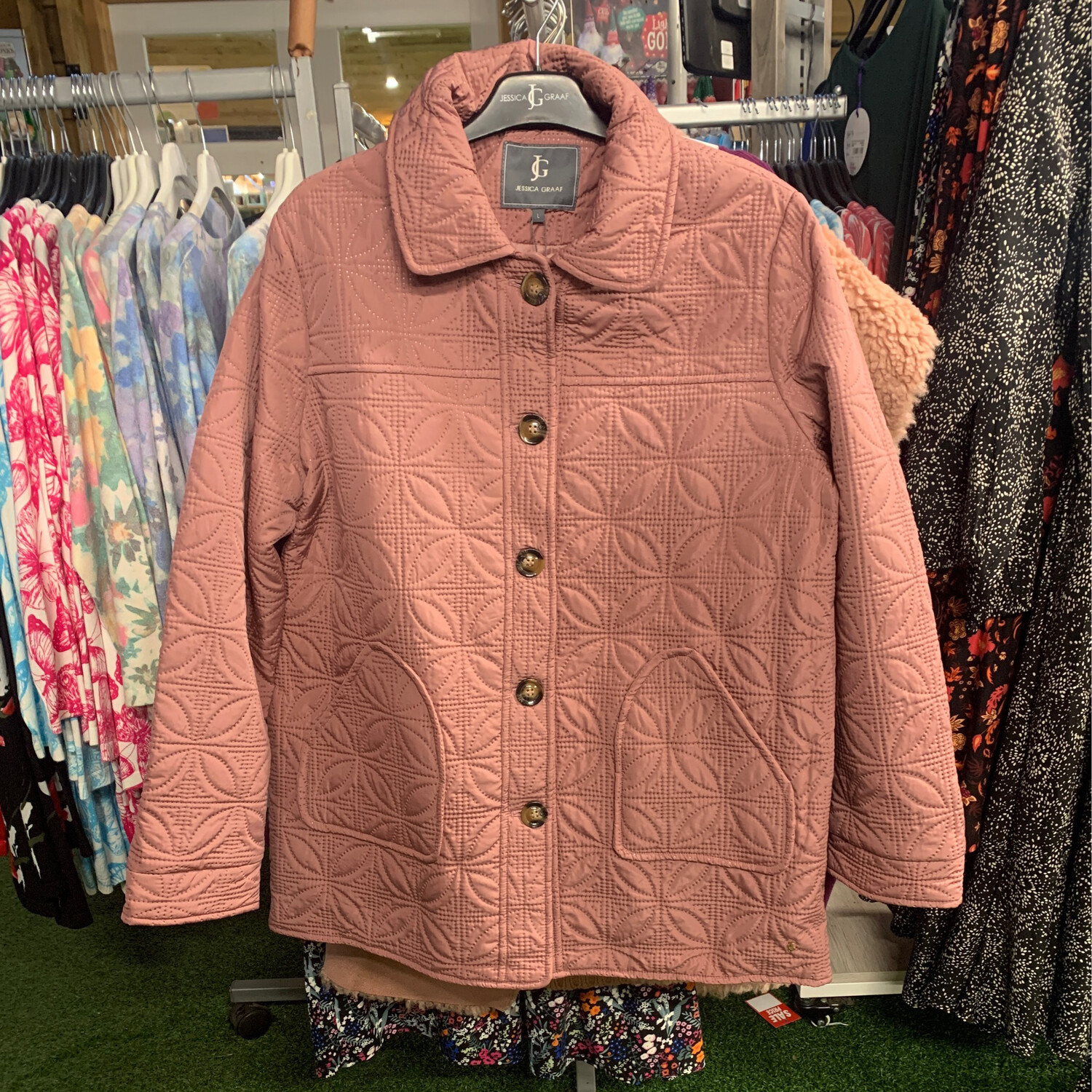 Women's Pink Embossed Quilted Shacket