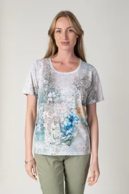 Women's Green Burnout Floral T-Shirt