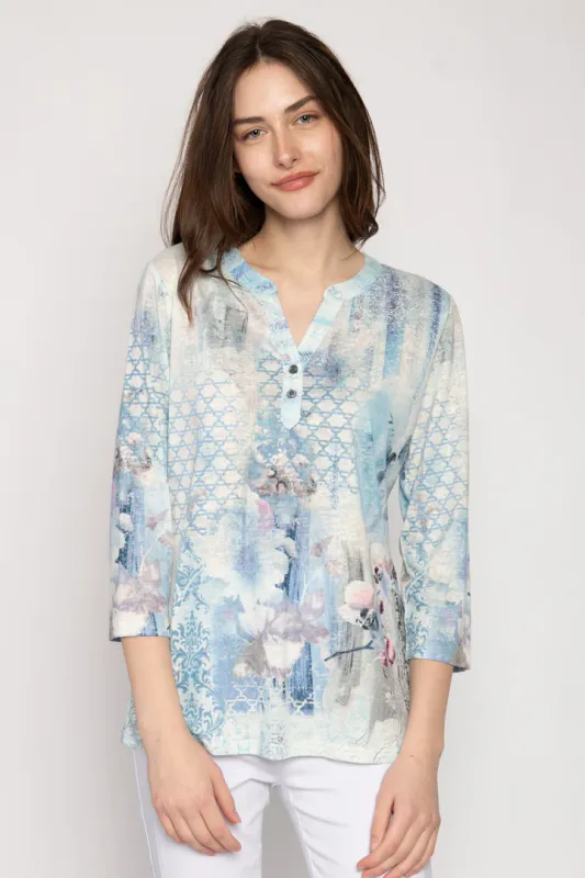 Women's Blue Burnout Geometric Print Top