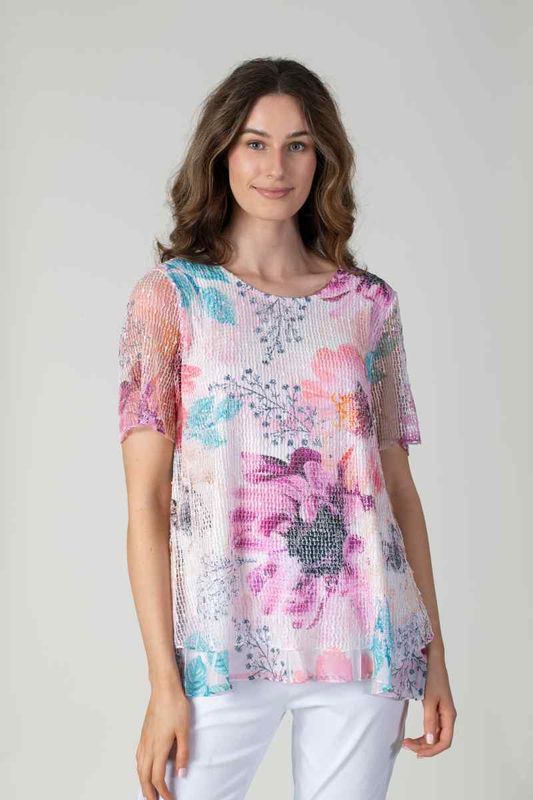 Women's Pink Short Sleeve Printed Top