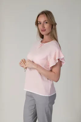 * Women's Light Pink Short Frill Sleeve Pearl Knitwear