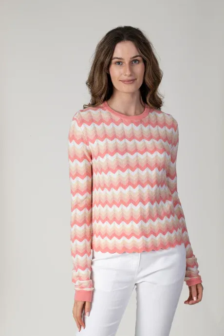 * Women's Coral Wave Stripe Knit Sweater
