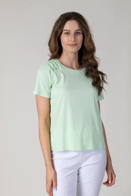 Women's Apple Short Sleeve Top with Shoulder Detail