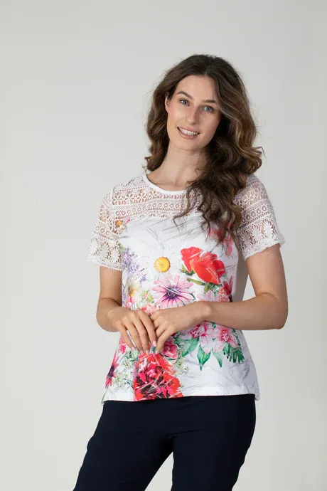 Women's Red Lace Detail with Foil T-Shirt