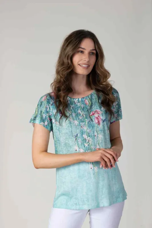 Women's Aqua Lace Shoulder T-Shirt