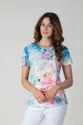 * Women's Blue Floral Foil T-Shirt