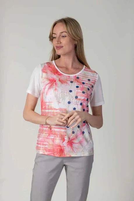 Women's Peach Polka Print T-Shirt