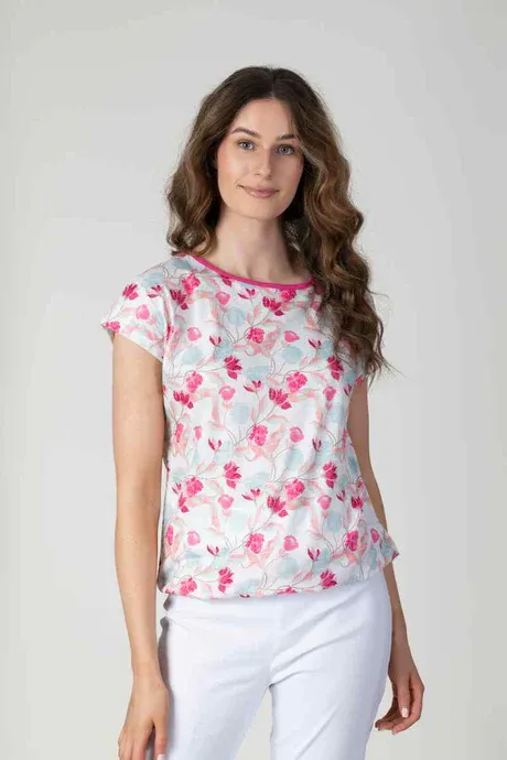 Women's Pink Round Neck Floral Print Top