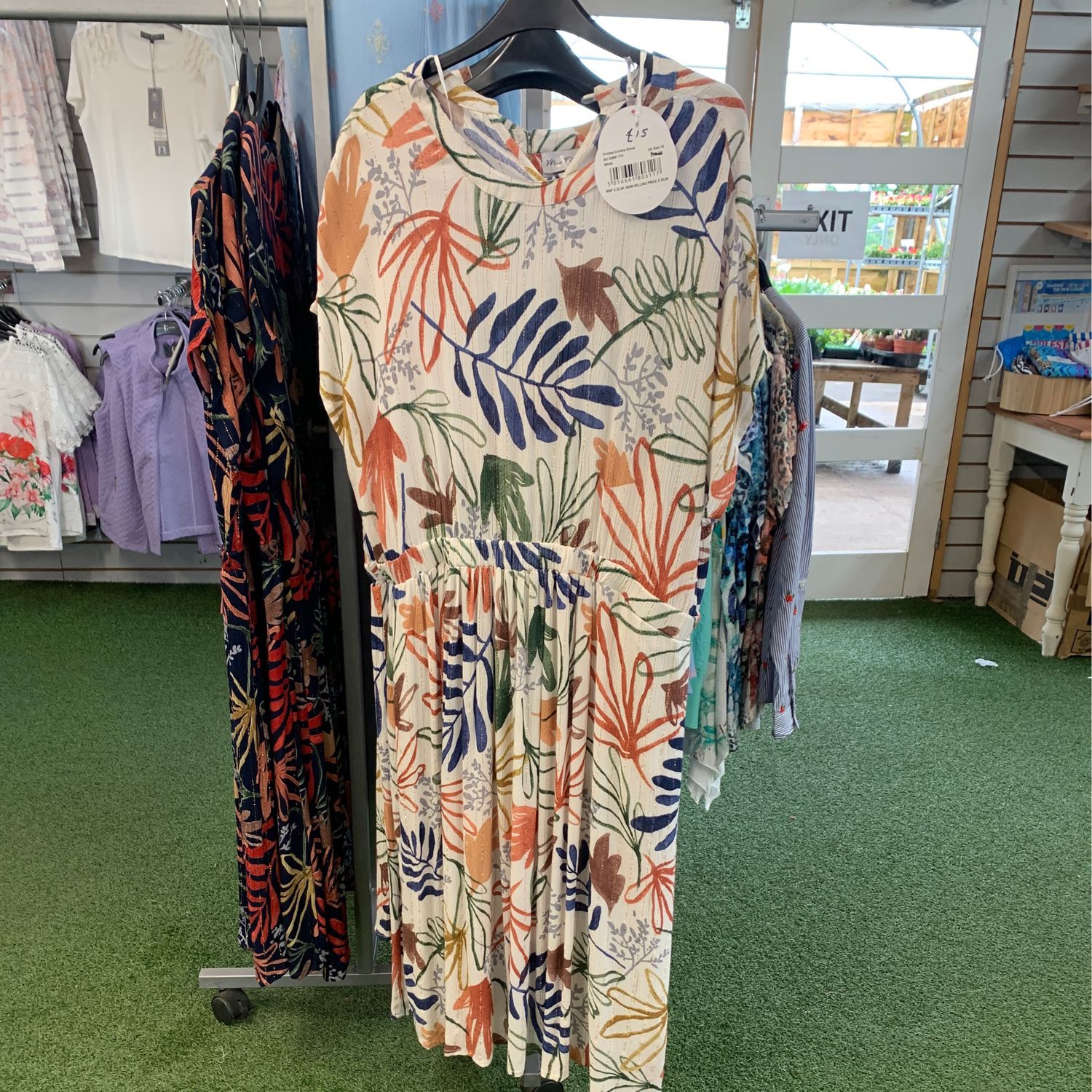 Women's White/Cream Printed Crinkle Dress