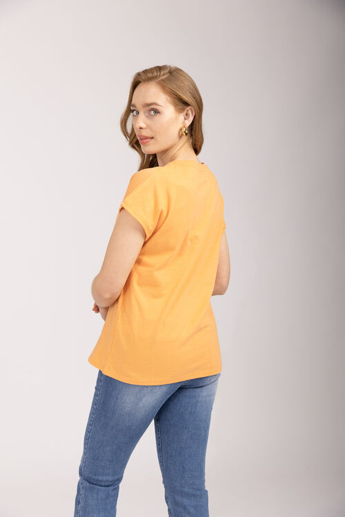Women's Orange Star Diamante Detailed T-Shirt