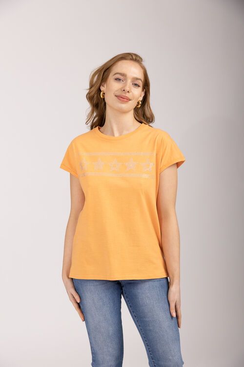 Women's Orange Star Diamante Detailed T-Shirt