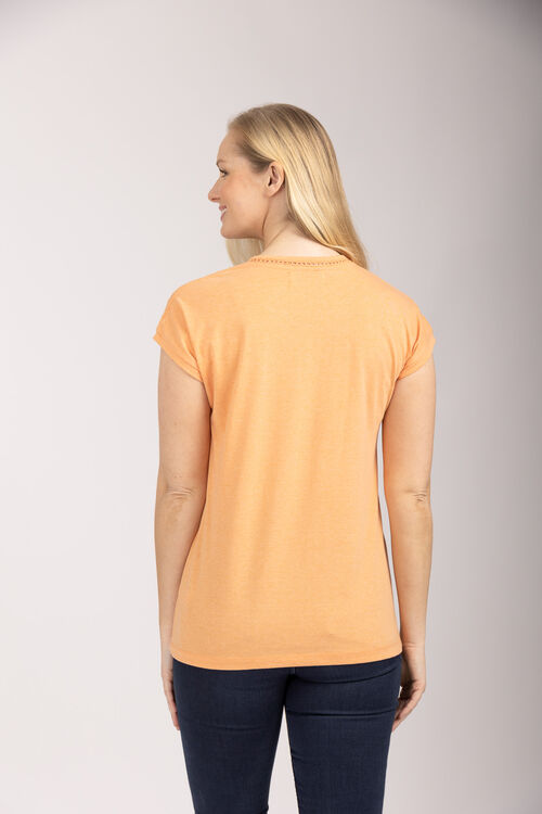 Women's Orange Embroidery Pocket T-Shirt
