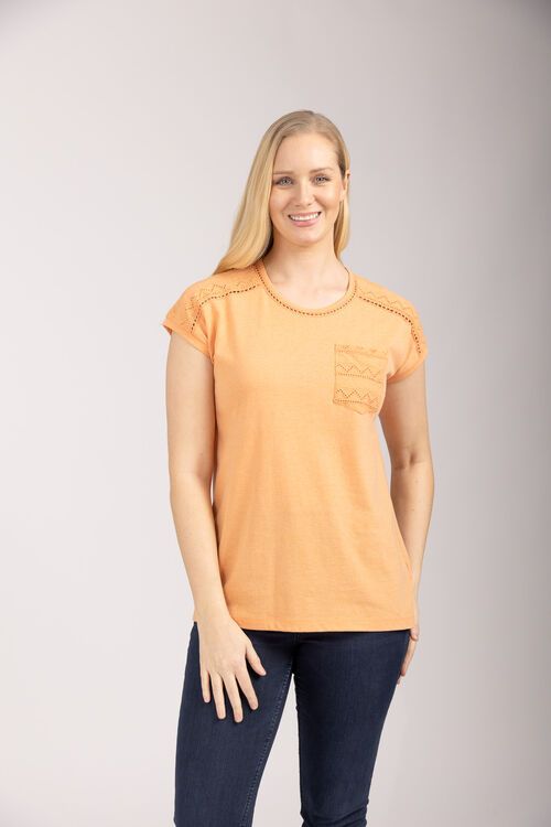 Women's Orange Embroidery Pocket T-Shirt
