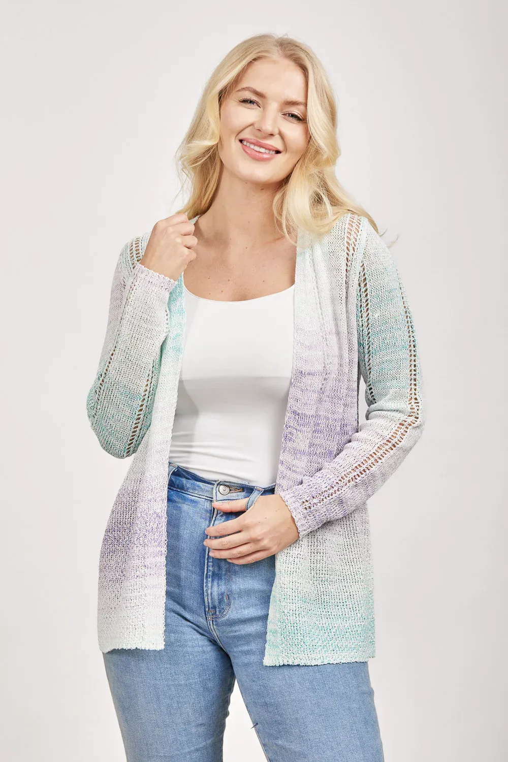 Women's Lilac Space Dyed Pointelle V-Neck Sweater