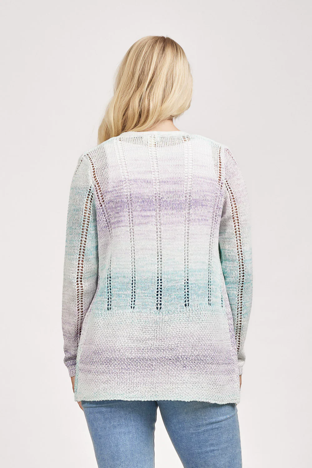 Women's Lilac Space Dyed Pointelle V-Neck Sweater