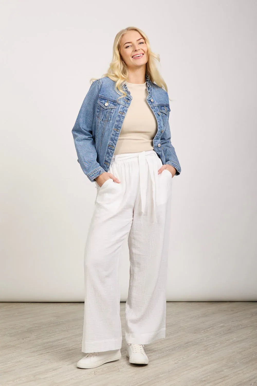 Women's White Wide Leg Trouser