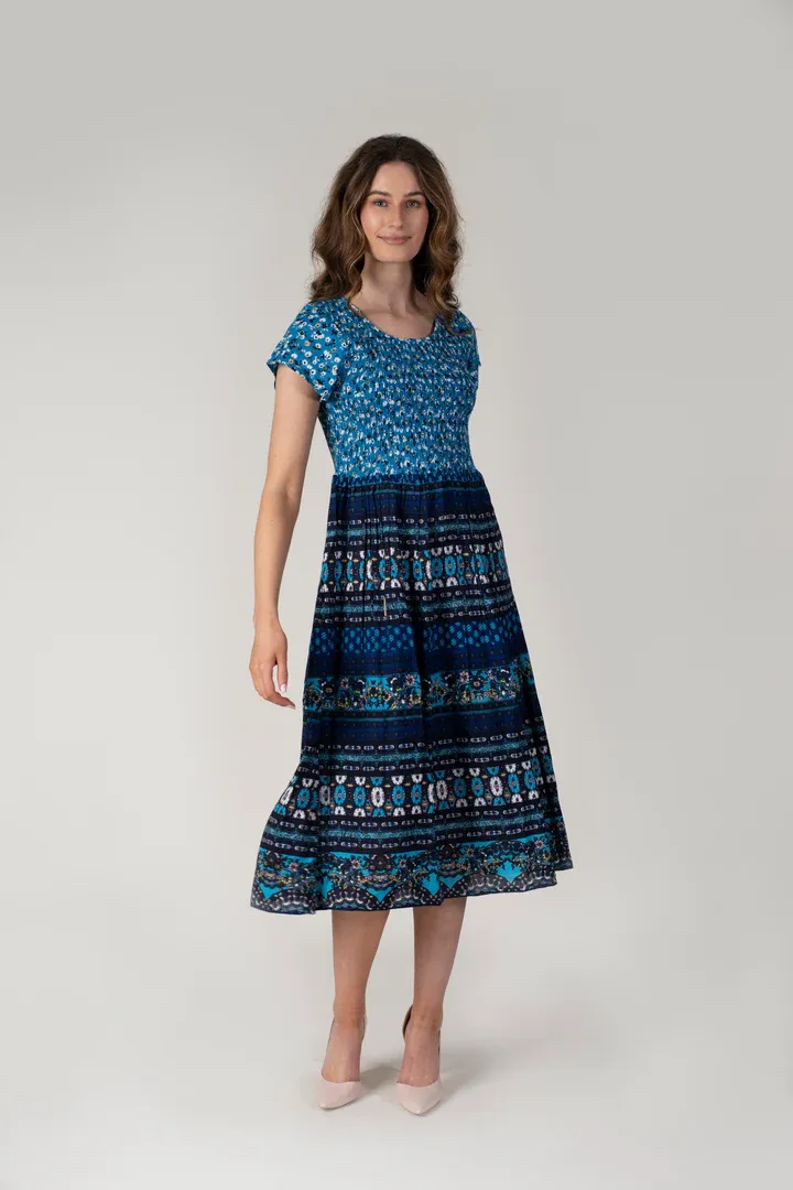 Women's Navy Printed Midi Flower Dress