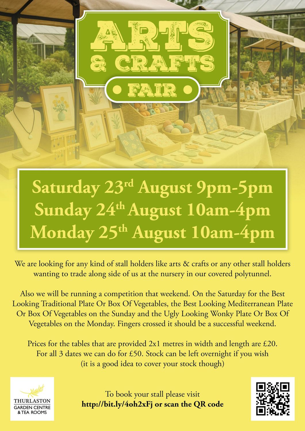 August Arts & Craft Fair Table Booking | 23rd, 24th, 25th August