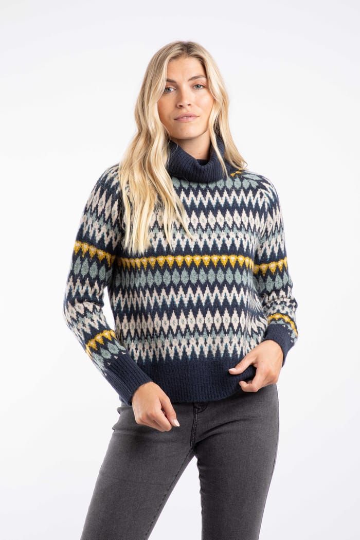 Weird Fish Annecy Fair Isle Roll Neck Jumper Midnight Weird Fish Annecy Fair Isle Roll Neck Jumper Midnight