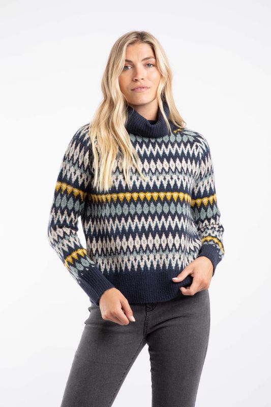 Weird Fish Annecy Fair Isle Roll Neck Jumper Midnight