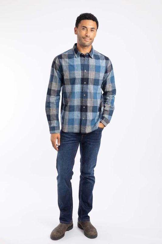 Weird Fish Sode Organic Cotton Brushed Long Sleeve Check Shirt Blue