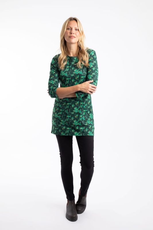 Weird Fish Dandy Printed Sparkle Jersey Tunic Forest Green