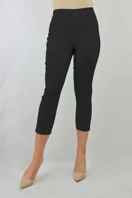 Women's Black Plain Cropped Bengaline Trousers