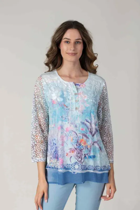 Women's Aqua Burnout Long Sleeve Layered Hem