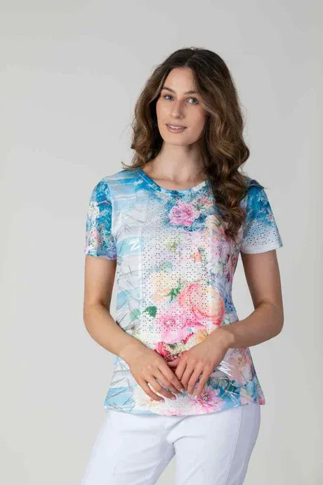 Women's Blue Floral Foil T-Shirt
