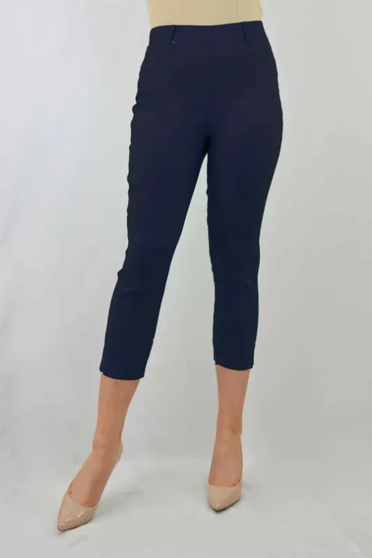 Women's Navy Plain Cropped Bengaline Trousers