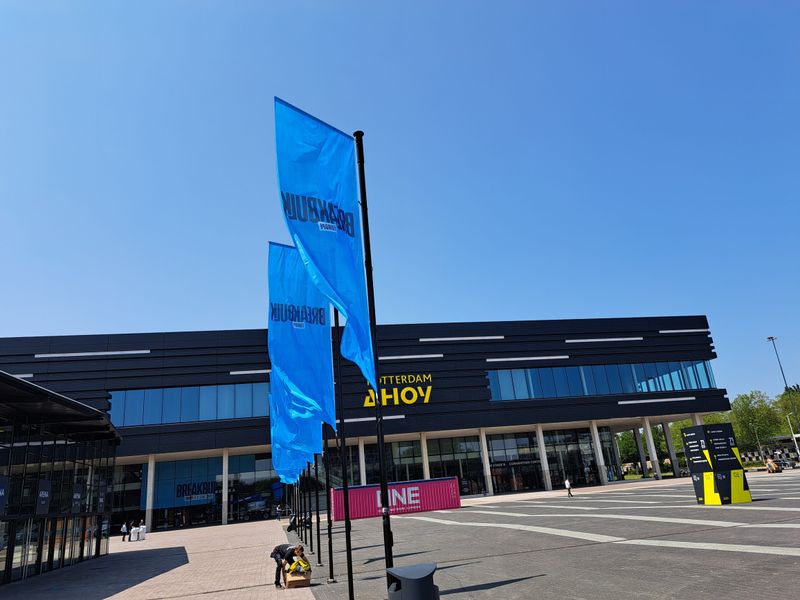 The Ahoy Rotterdam buiding during setup days for Breakbulk Europe