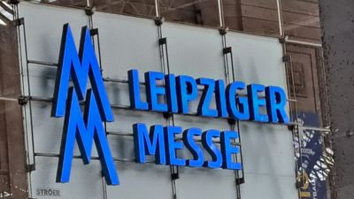 Leipziger Messe and branding as seen at Leipzig main train station in June 2024