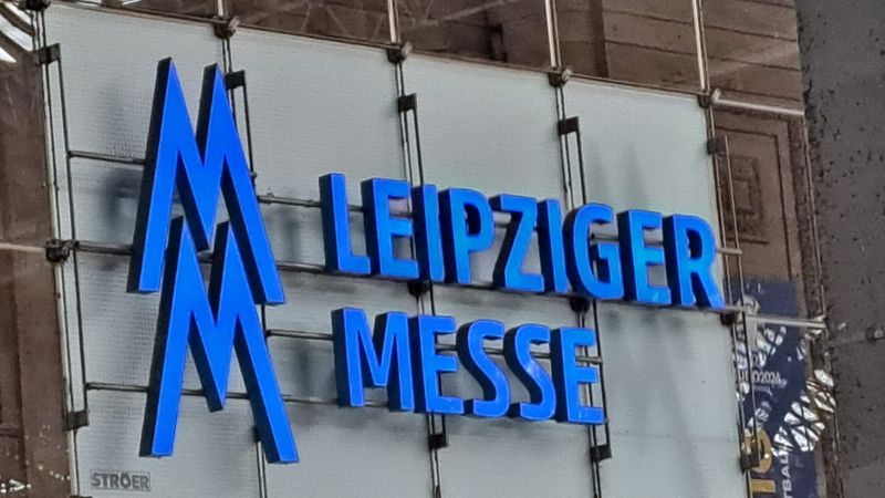 Leipziger Messe and branding as seen at Leipzig main train station in June 2024