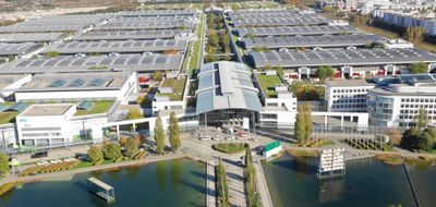 Aerial view of Messe München from main entrance side