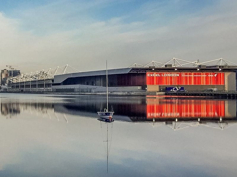 ExCel London tradeshow center across the water