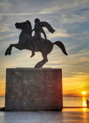 The statue of Alexander the Great at the waterfront promenade of Thessaloniki, Greece
