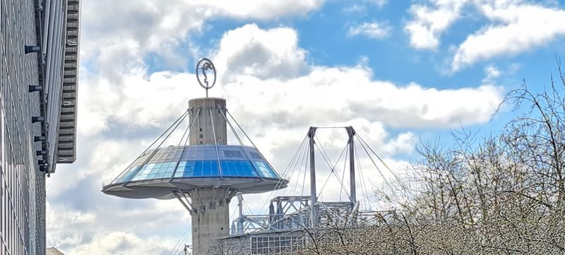 View to tower with Hermes logo at Exhibition Grounds in Hannover during Hannover Messe 2025